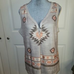 NWOT Aztec Print Ribbed Grey Peach Tank Top